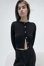 Silk Laundry Cropped Cardigan in Black