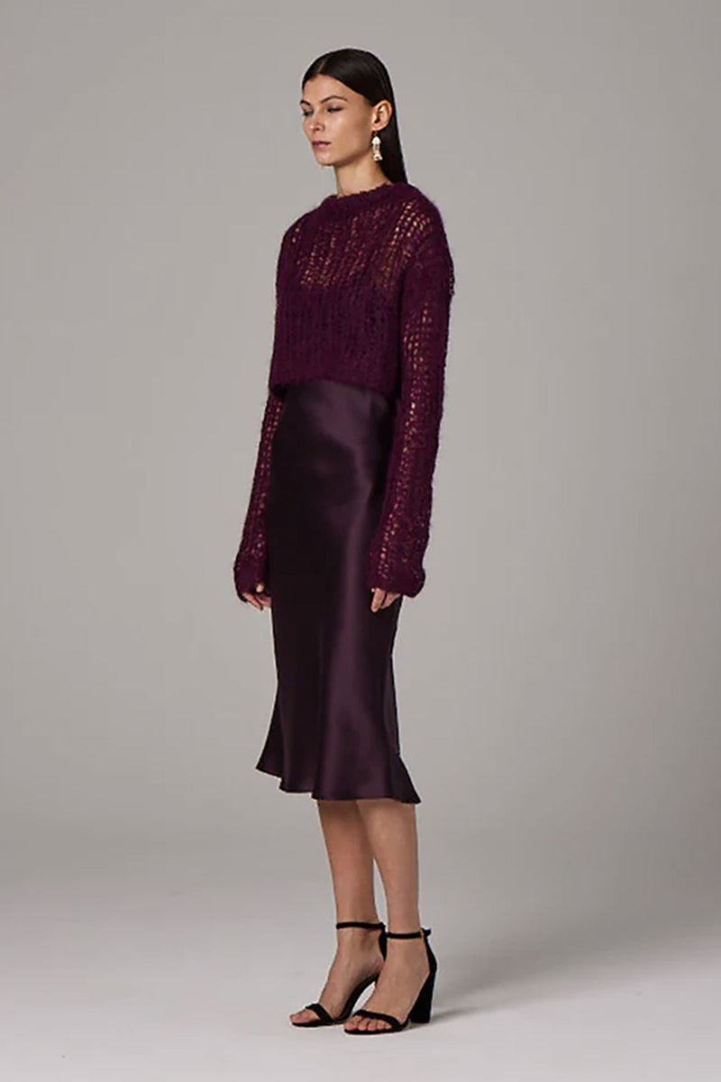 VOZ Open Mesh Cropped Sweater in Bordeaux