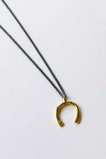 Melissa Joy Manning Mixed Oxidized Sterling Silver and 14K Gold Horseshoe Charm with Diamond