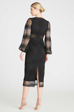 Monique Lhuillier 3/4 Sleeve Lace Midi Dress in Black