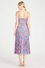Monique Lhuillier Sleeveless Satin Midi Dress in Parrot Tulip
