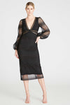Monique Lhuillier 3/4 Sleeve Lace Midi Dress in Black