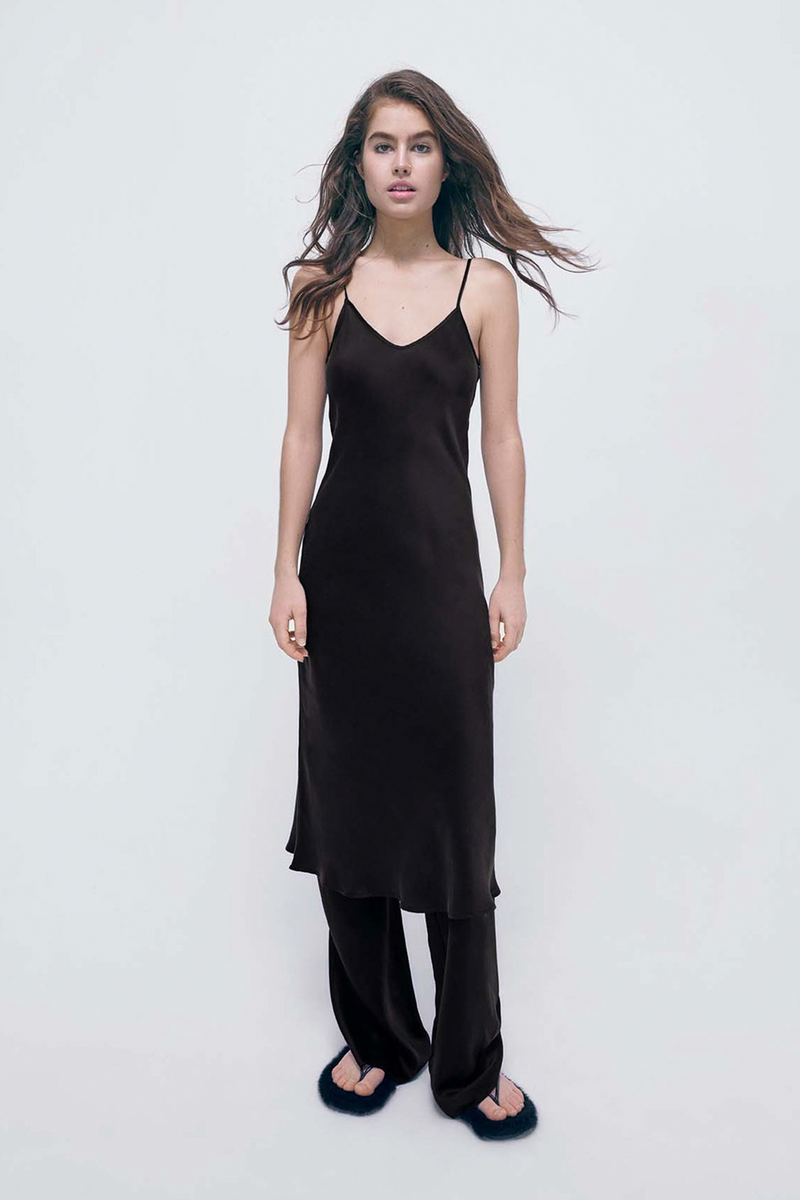 Silk Laundry 90s Slip Dress in Black