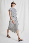 Apiece Apart Vanina Cinched Waist Dress in Navy Cream Stripe