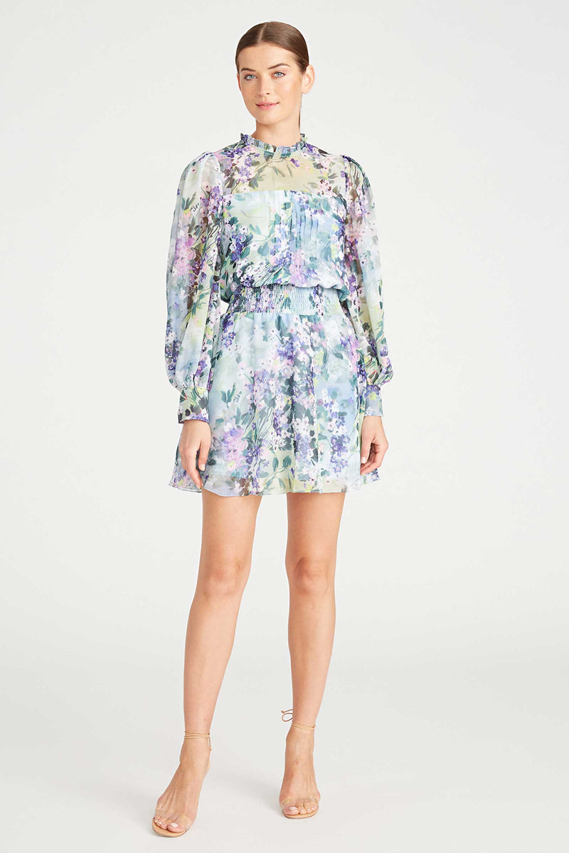 Monique Lhuillier Long Sleeve Short Dress in Painted Bouquet