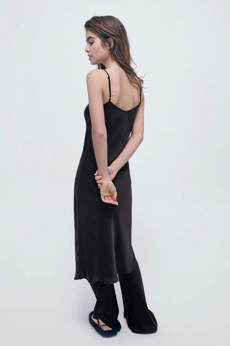 Silk Laundry 90s Slip Dress in Black