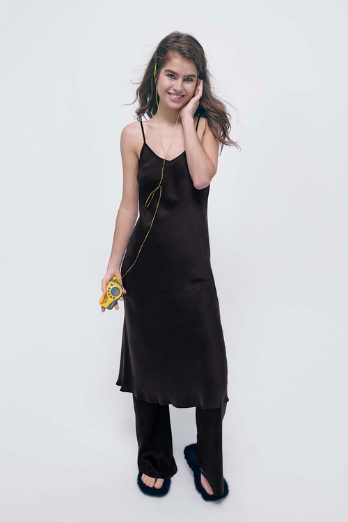 Silk Laundry 90s Slip Dress in Black