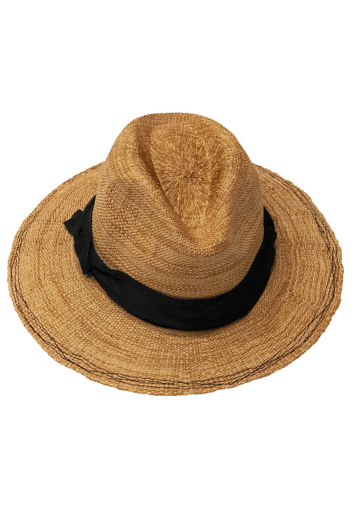 Lola Ehrlich Rise and Shine Straw Hat in Tabacco with Black Ribbon