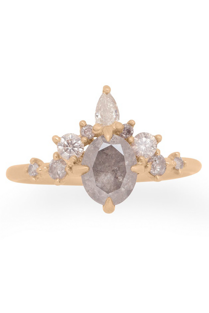 Valley Rose Minerva Oval Cut Grey Salt & Pepper Ring