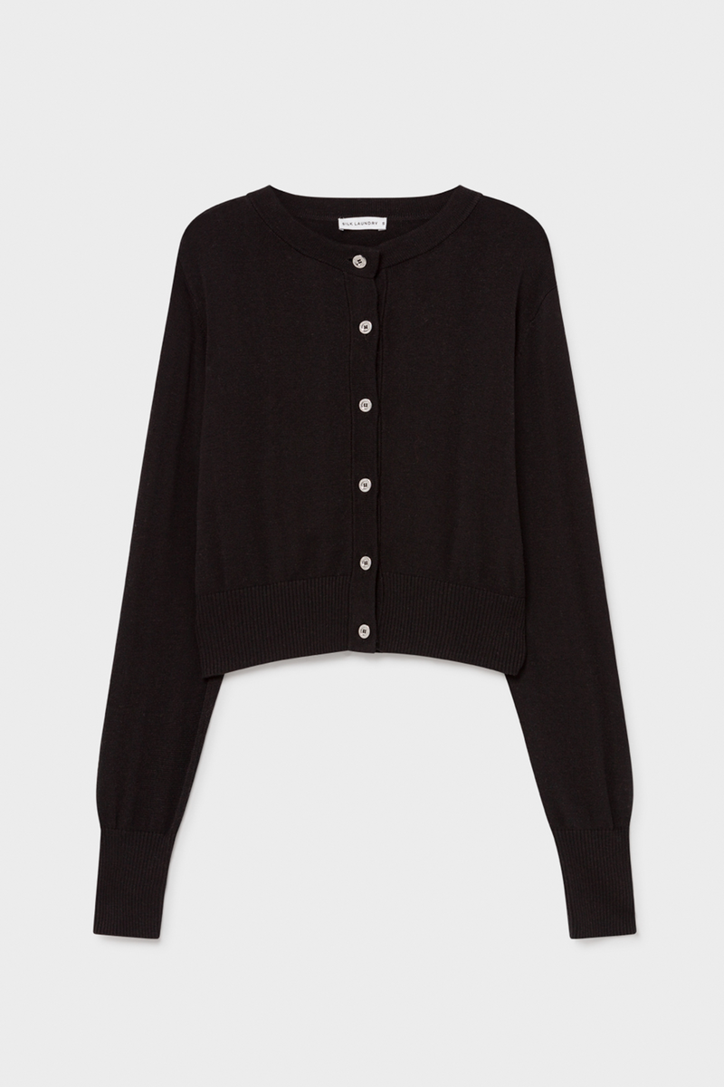 Silk Laundry Cropped Cardigan in Black