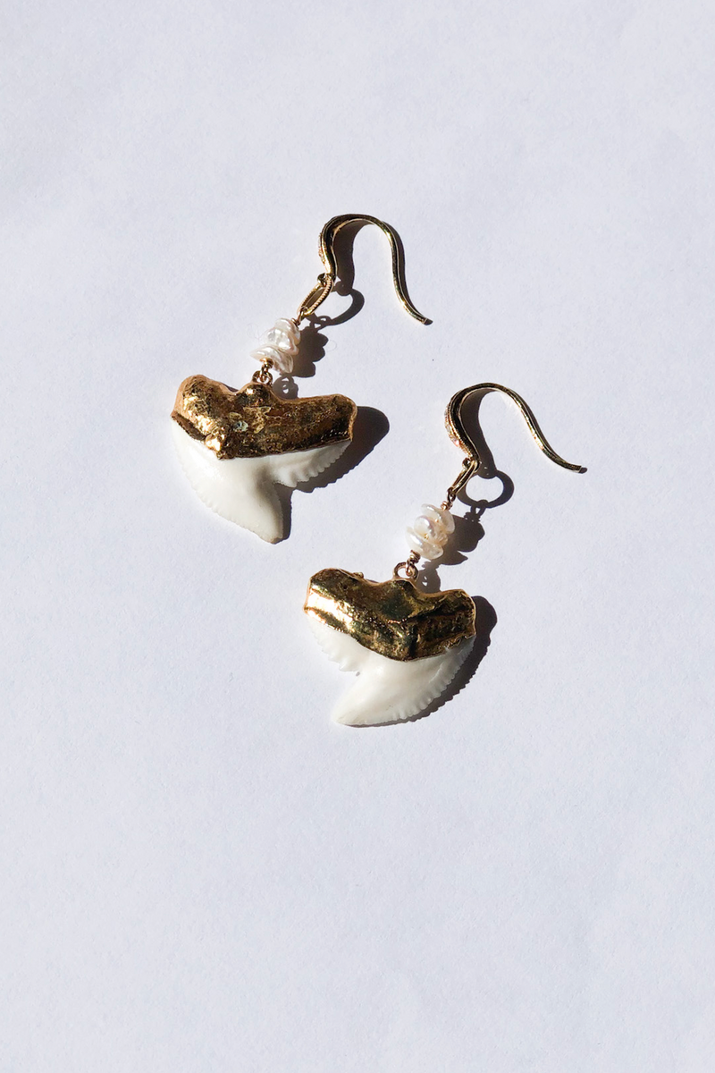 Pade Vavra Gold White Tooth Shark Drop Earrings