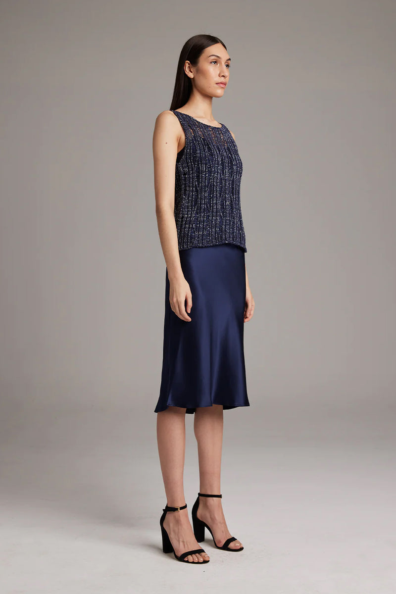 Voz Lace Knit Tank in Midnight