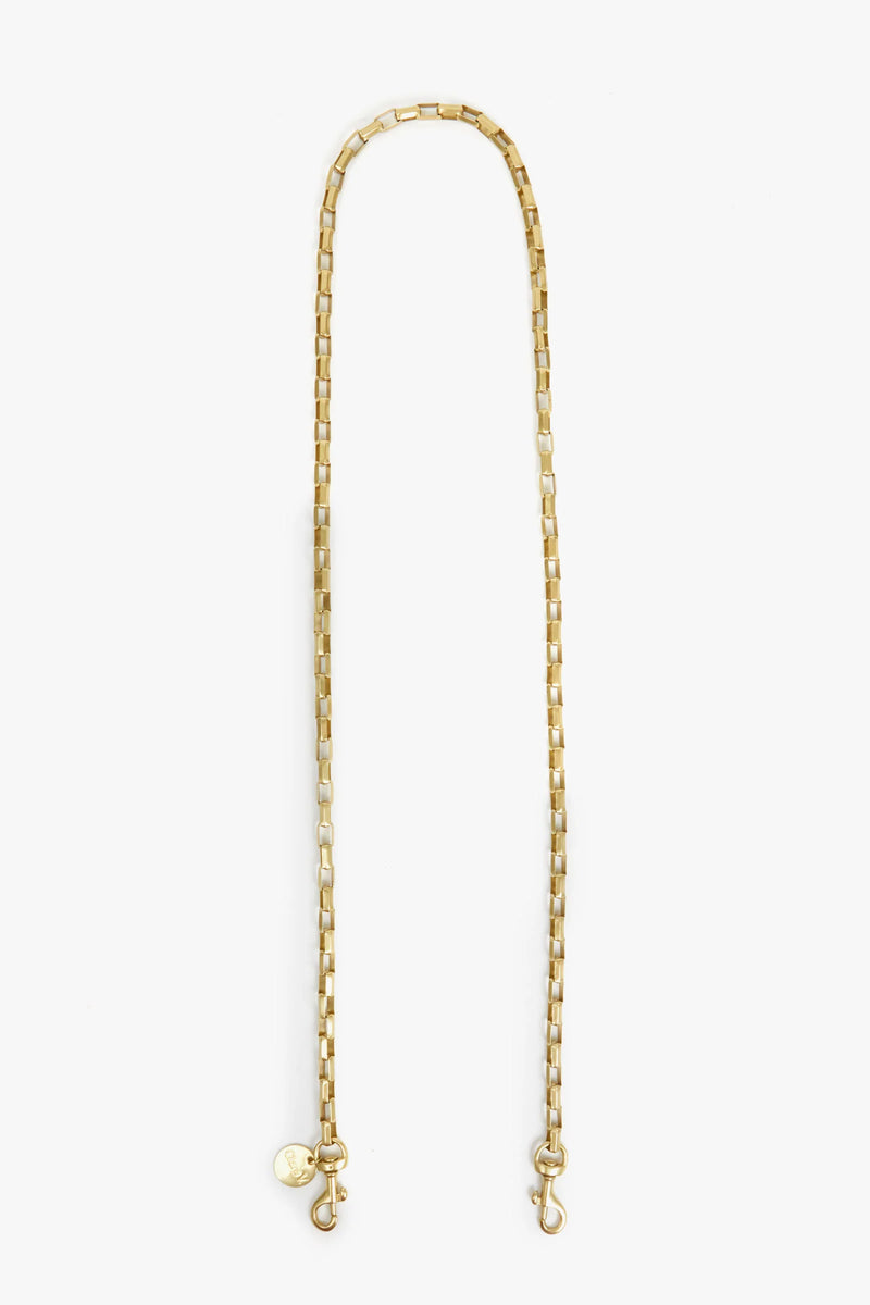 Clare V. Box Chain Crossbody Strap in Natural Brass