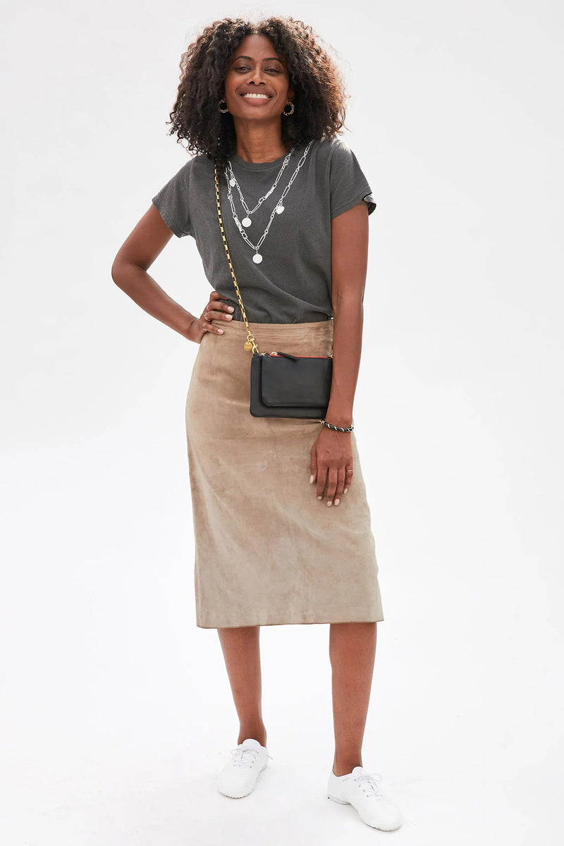 Clare V. Box Chain Crossbody Strap in Natural Brass