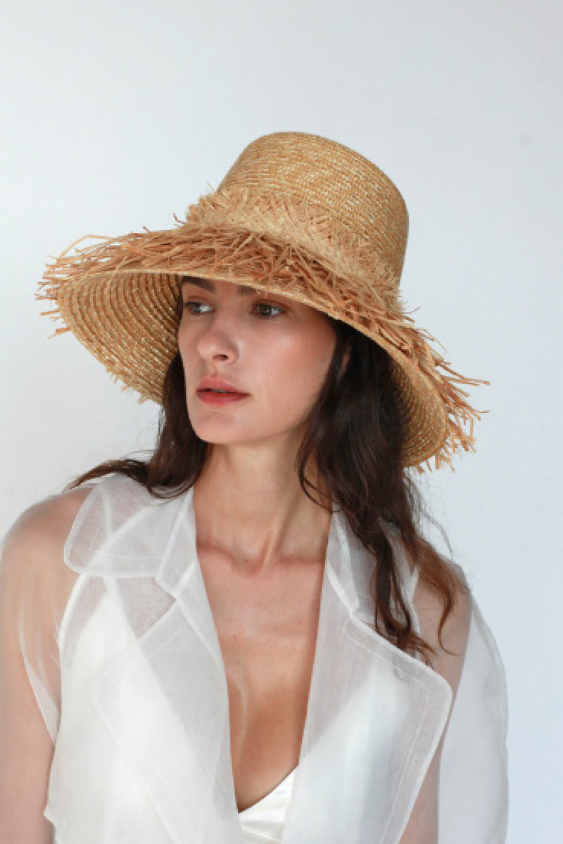Lola Ehrlich Espartina Wheat Straw Hula Raffia Hat in Natural