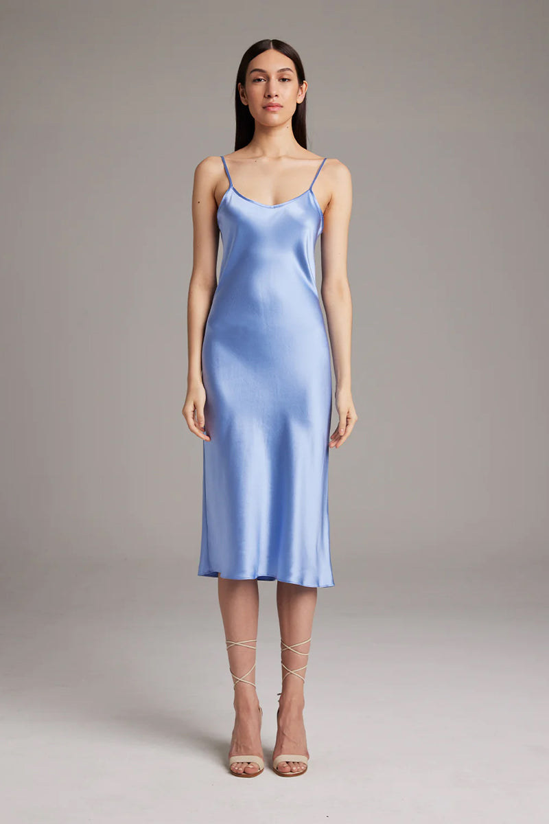 Voz Midi Silk Slip Dress in Periwinkle