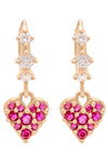 Valley Rose 14K Gold Amare Ruby Heart and Diamond Hoop Clicker Earrings