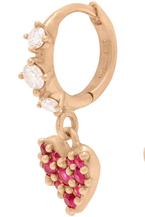 Valley Rose 14K Gold Amare Ruby Heart and Diamond Hoop Clicker Earrings