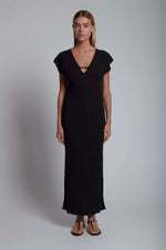 Skin Reyna Caftan Cotton Dress in Black