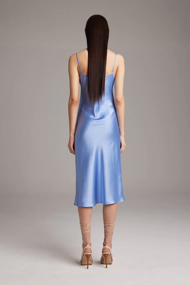 Voz Midi Silk Slip Dress in Periwinkle