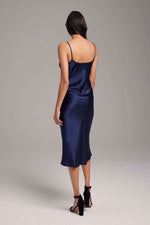 Voz Midi Silk Slip Dress in Navy